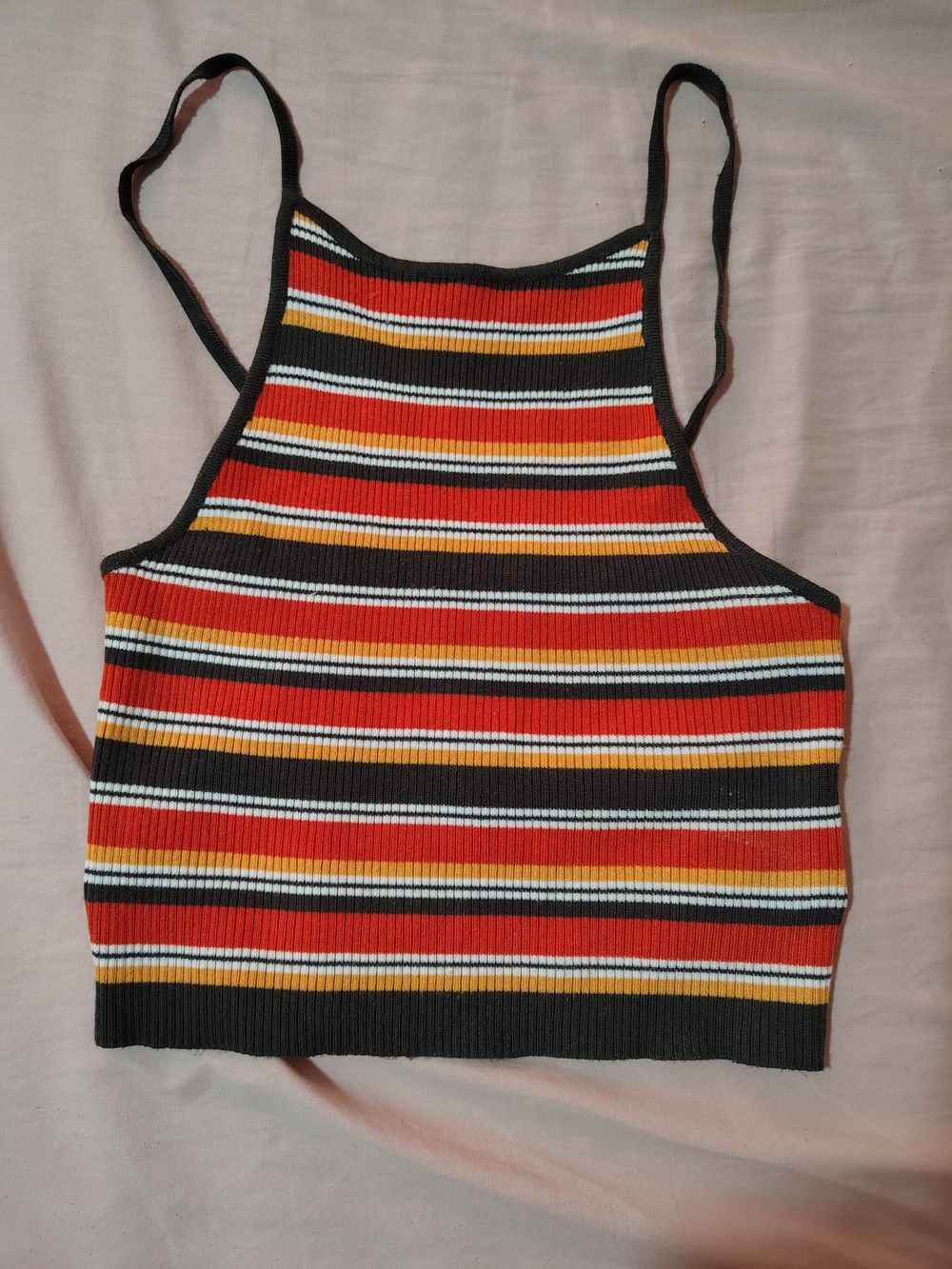 Urban Outfitters Striped Ribbed Cropped Tank - Black, Red, Yellow, White